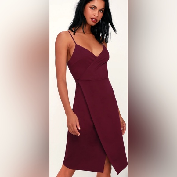 Lulus Have You Heard Plum Purple Surplice Midi Body Con Dress Size Small - Picture 3 of 12